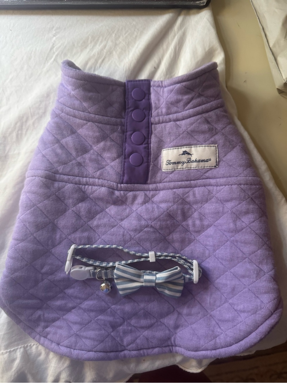 Tommy Bahama Purple Quilted Dog Vest with Striped Bow Collar